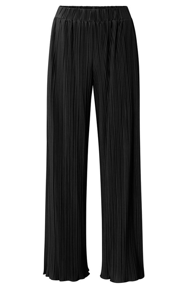 YAYA - Broek Plissé Wide Leg Elastic Waistband Black - Luxedy