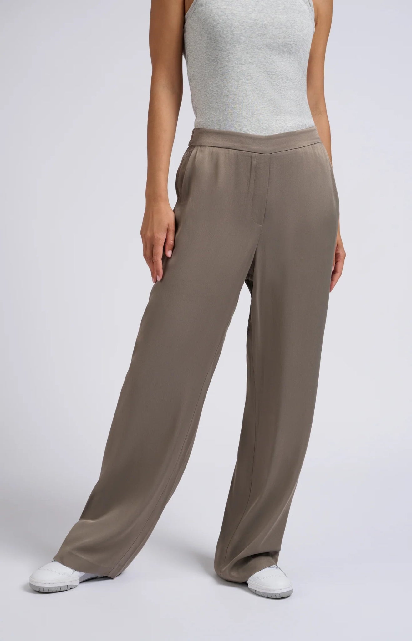 YAYA - Broek Satin Wide Leg Clay Pebble Grey - Luxedy