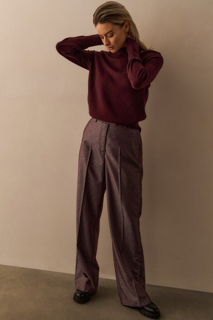 YAYA - Broek Shiny Woven Wide Leg Fudge Purple Dessin - Luxedy