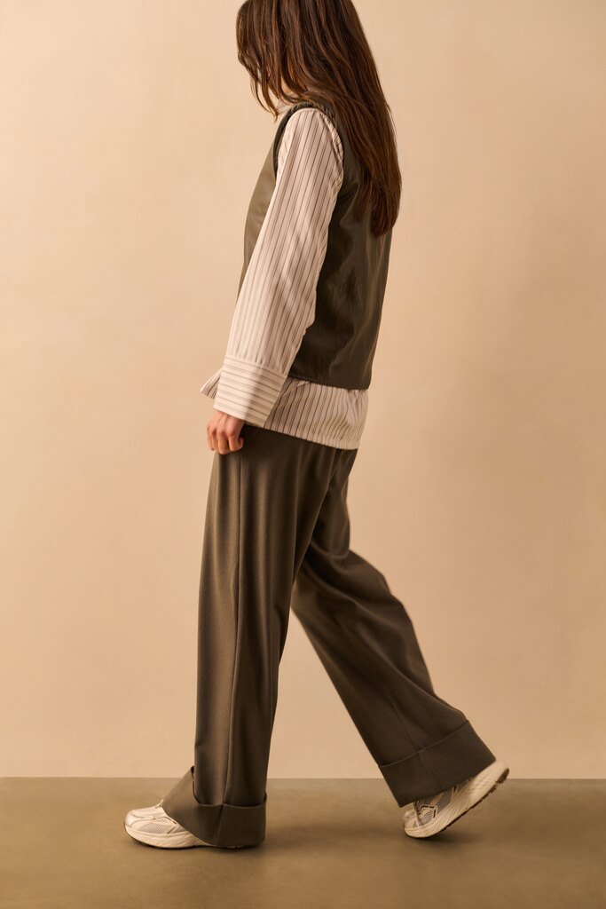 YAYA - Broek Structured Rollup Dark Taupe Grey Melange - Luxedy