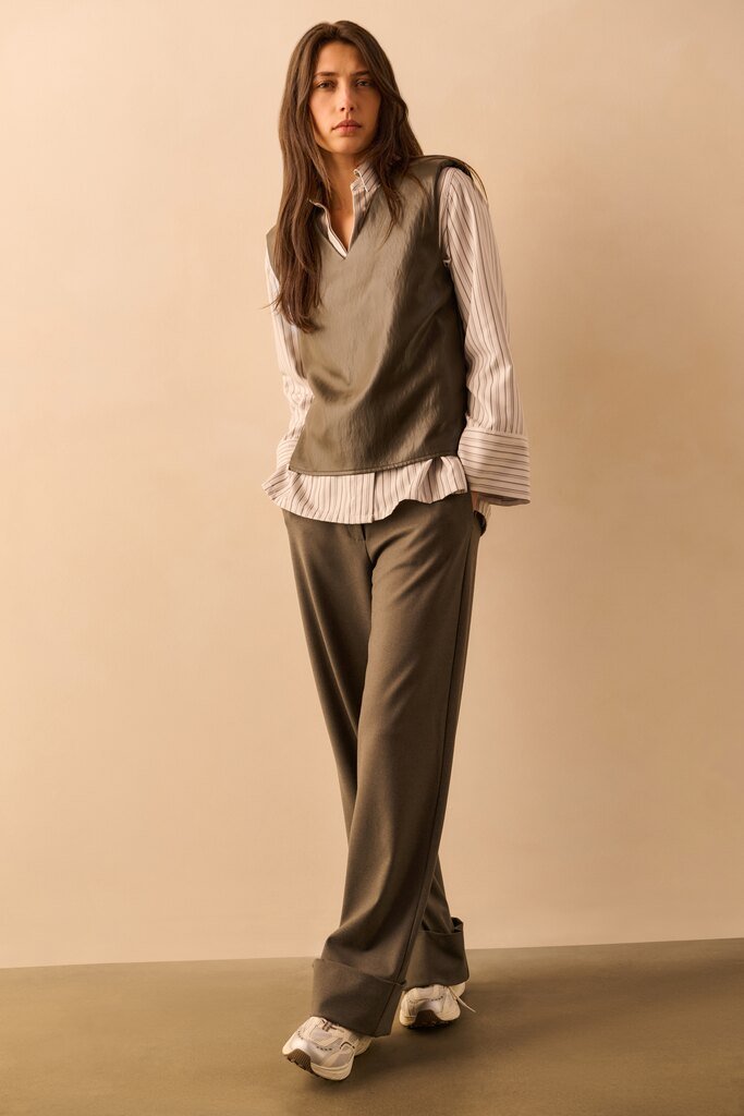 YAYA - Broek Structured Rollup Dark Taupe Grey Melange - Luxedy