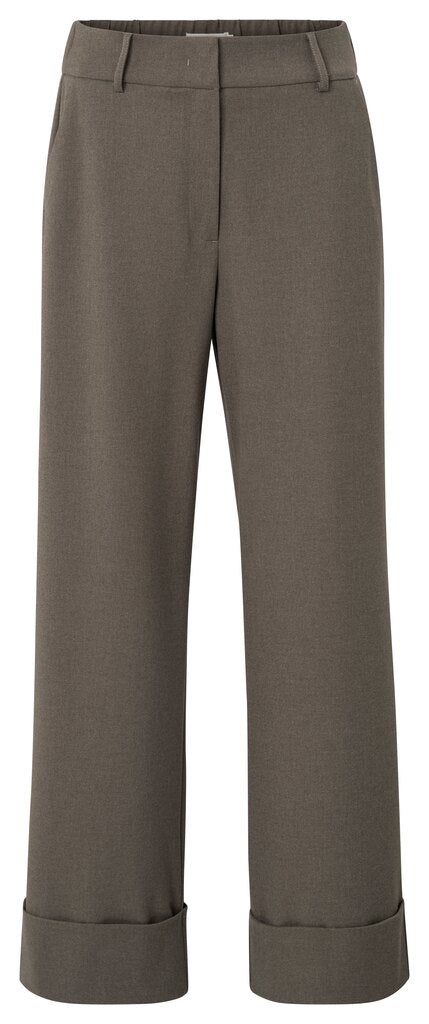 YAYA - Broek Structured Rollup Dark Taupe Grey Melange - Luxedy