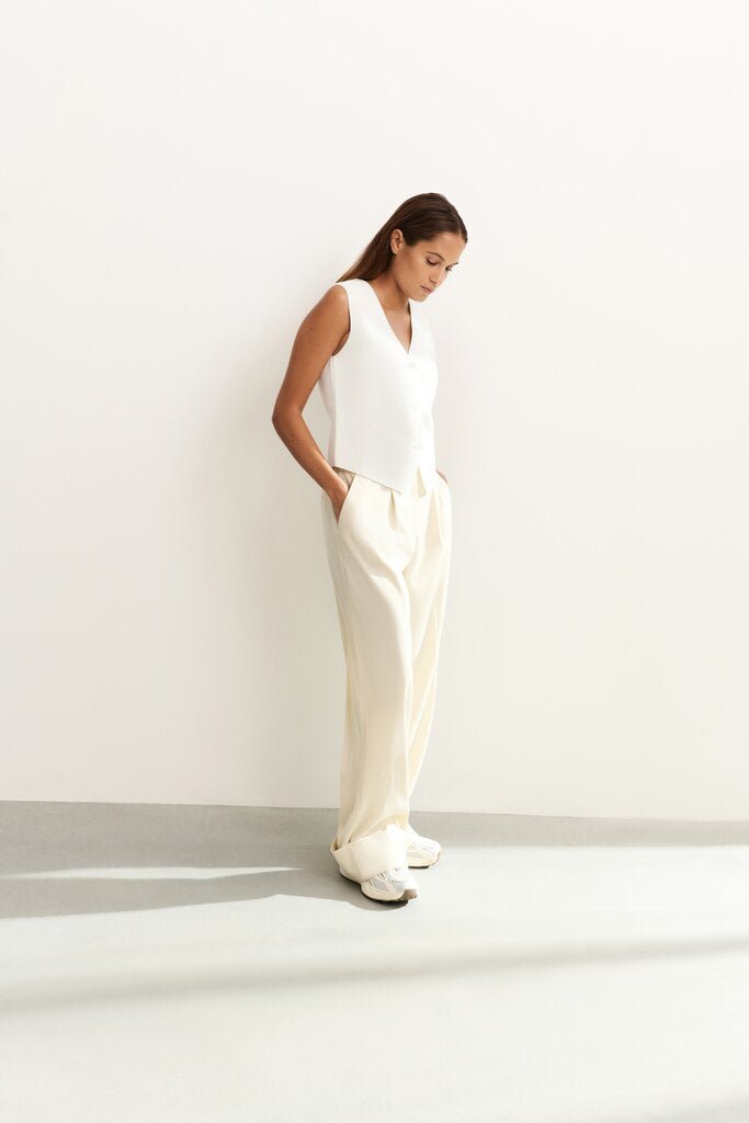 YAYA - Broek Wide Leg Pleats Summer Sand - Luxedy