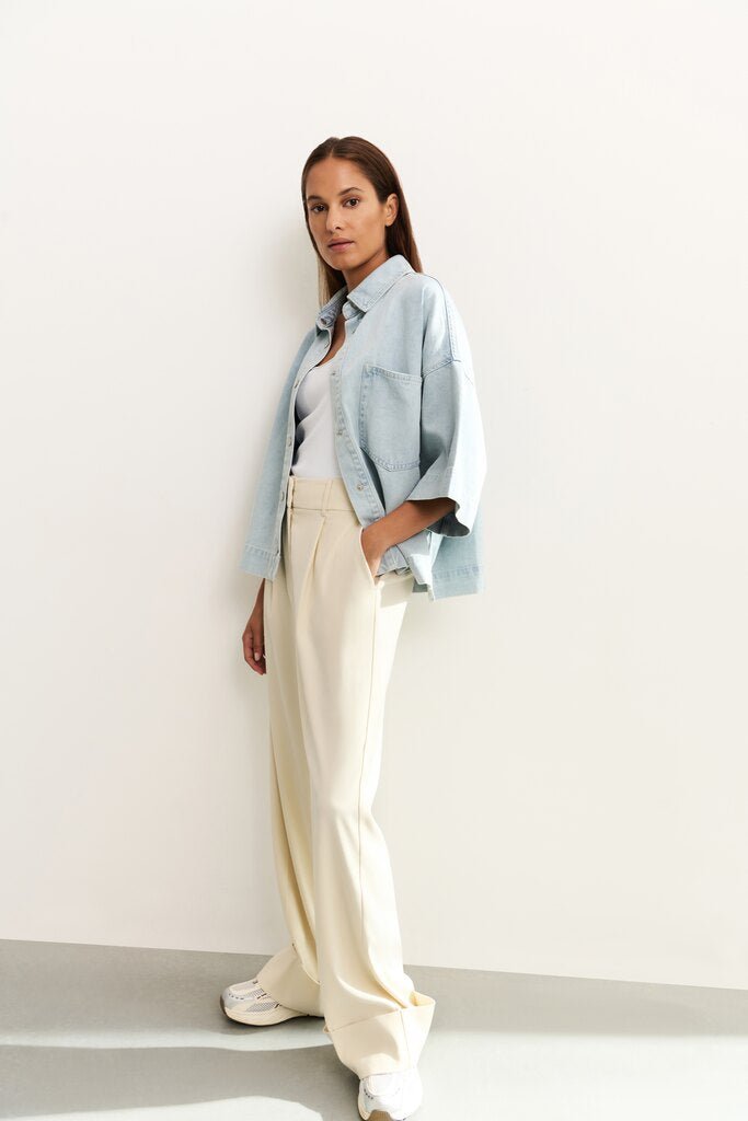 YAYA - Broek Wide Leg Pleats Summer Sand - Luxedy