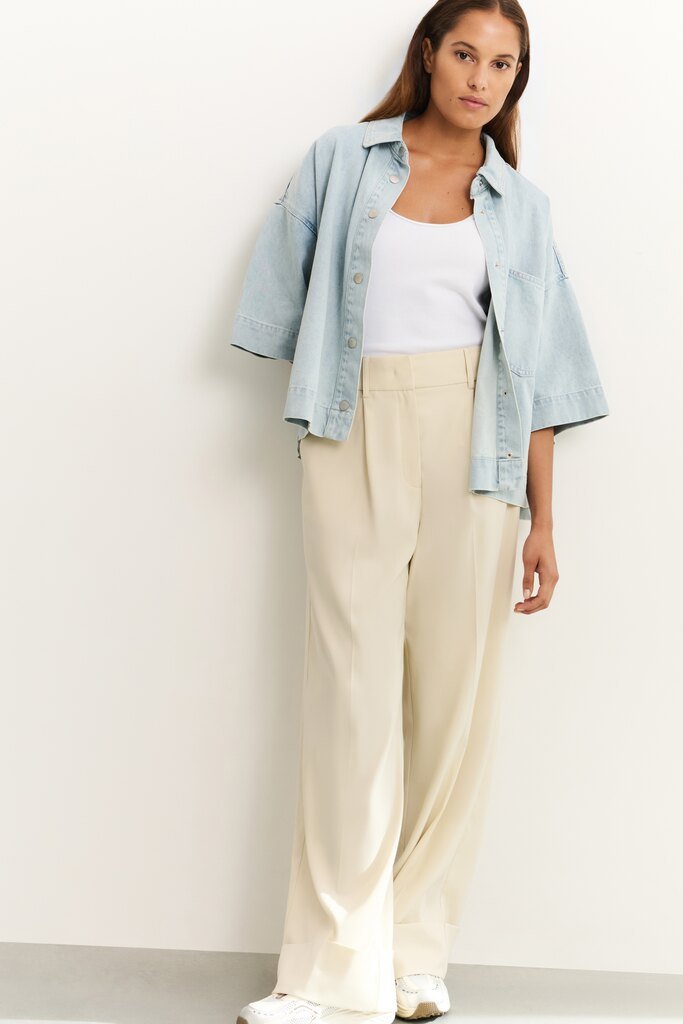 YAYA - Broek Wide Leg Pleats Summer Sand - Luxedy