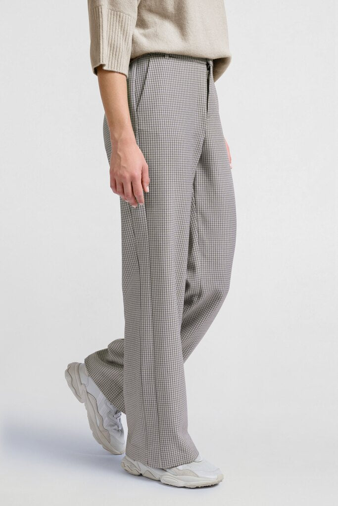 YAYA - Broek Woven Checked Wide Leg Contrast Details Feather Grey Dessin - Luxedy