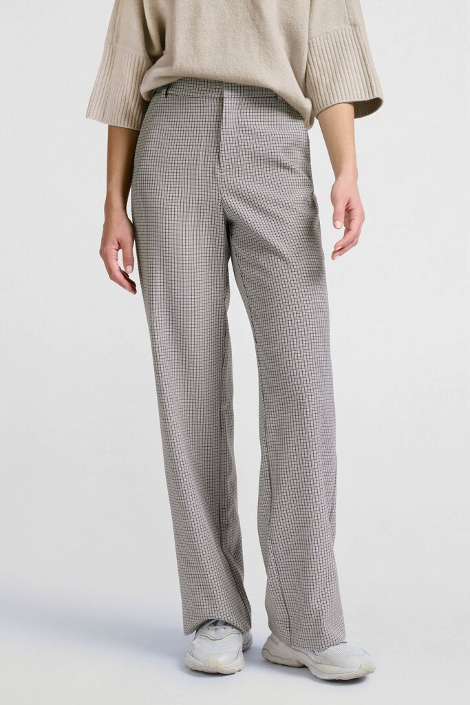 YAYA - Broek Woven Checked Wide Leg Contrast Details Feather Grey Dessin - Luxedy