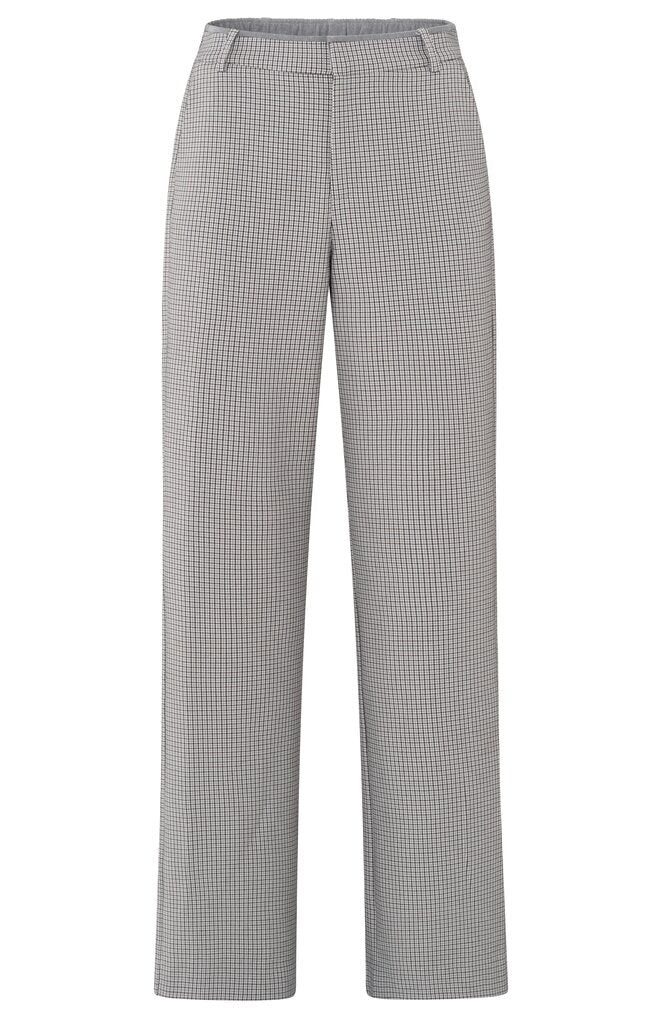 YAYA - Broek Woven Checked Wide Leg Contrast Details Feather Grey Dessin - Luxedy