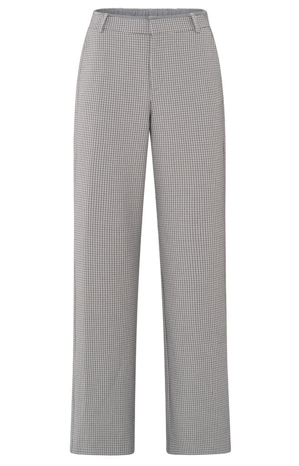 YAYA - Broek Woven Checked Wide Leg Contrast Details Feather Grey Dessin - Luxedy