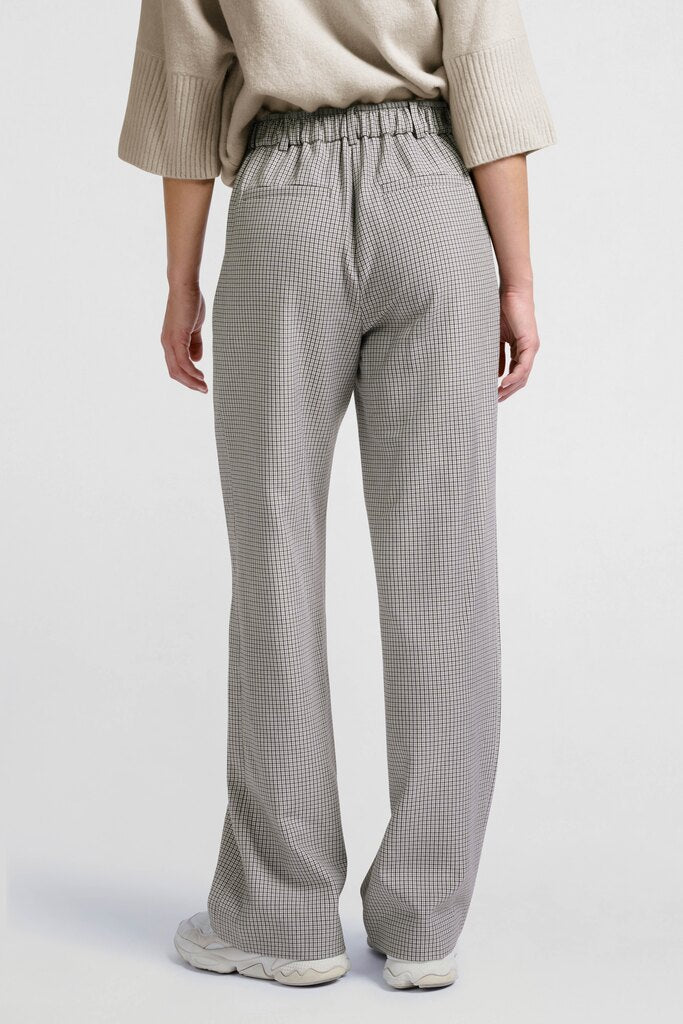 YAYA - Broek Woven Checked Wide Leg Contrast Details Feather Grey Dessin - Luxedy