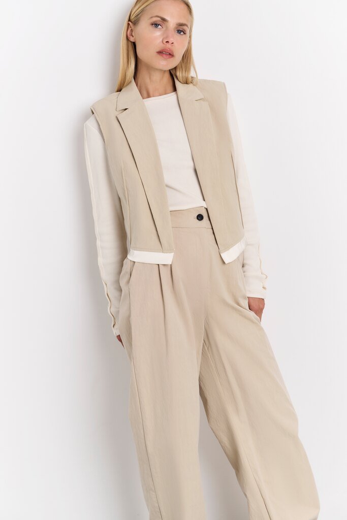YAYA - Broek Woven Cotton High Waist Twill Beige - Luxedy