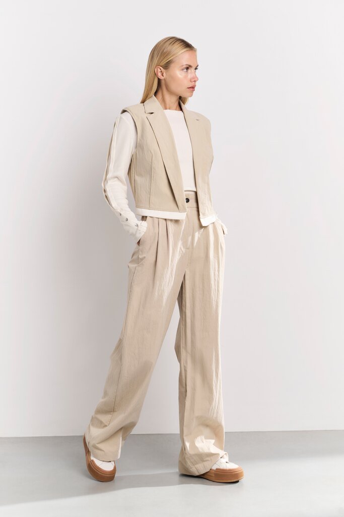 YAYA - Broek Woven Cotton High Waist Twill Beige - Luxedy