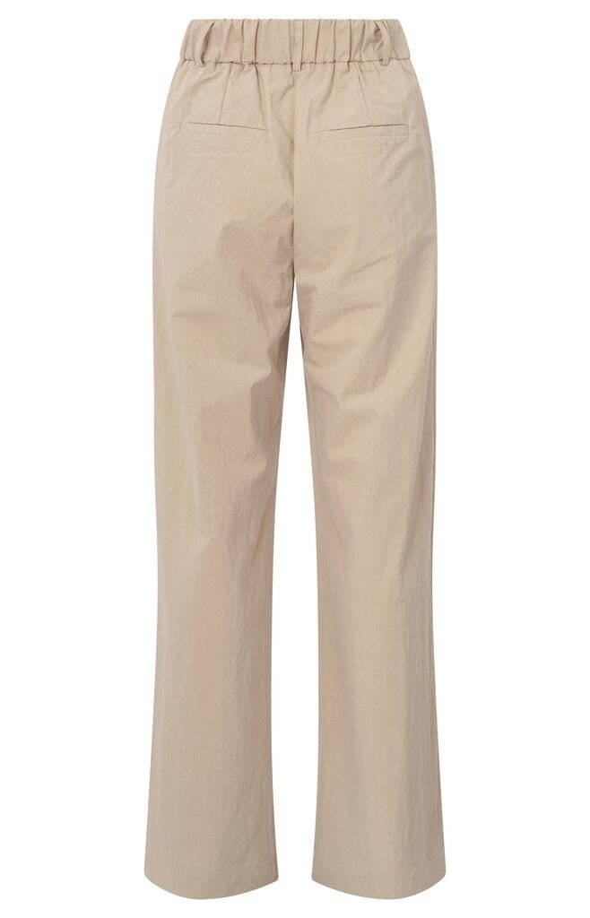 YAYA - Broek Woven Cotton High Waist Twill Beige - Luxedy