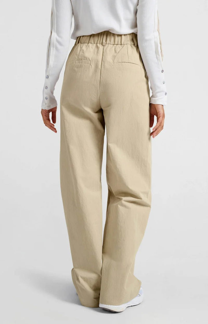 YAYA - Broek Woven Cotton High Waist Twill Beige - Luxedy