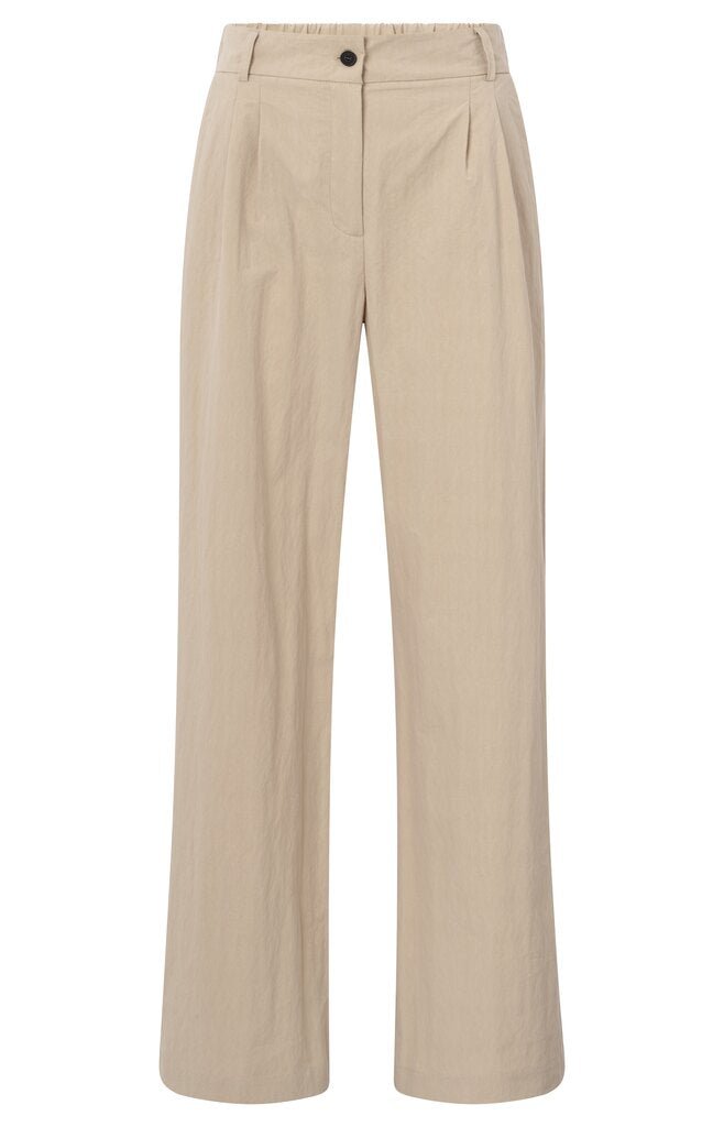 YAYA - Broek Woven Cotton High Waist Twill Beige - Luxedy