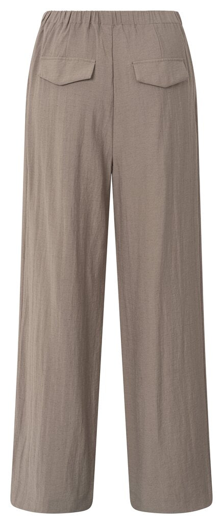 YAYA - Broek Woven Structured Wide Leg Greyish Brown - Luxedy