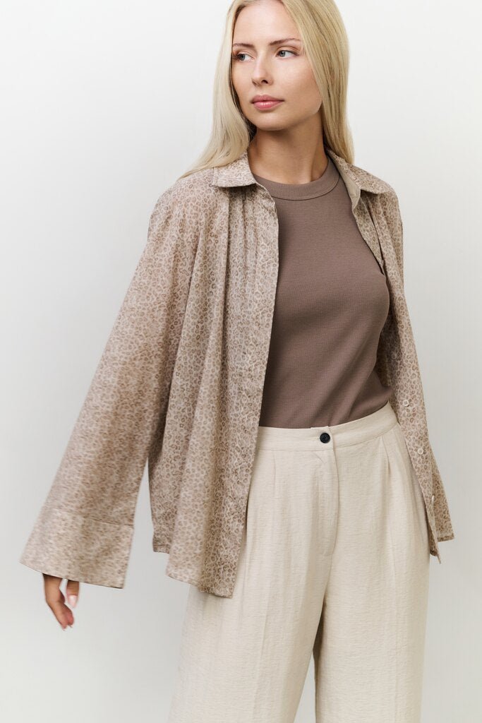 YAYA - Broek Woven Structured Wide Leg Washed Brown - Luxedy