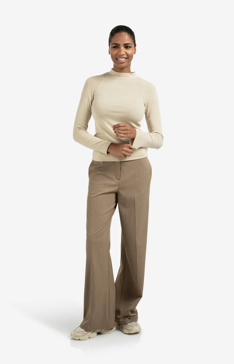 YAYA - Broek Woven Wide Leg Belt Capers Melange - Luxedy