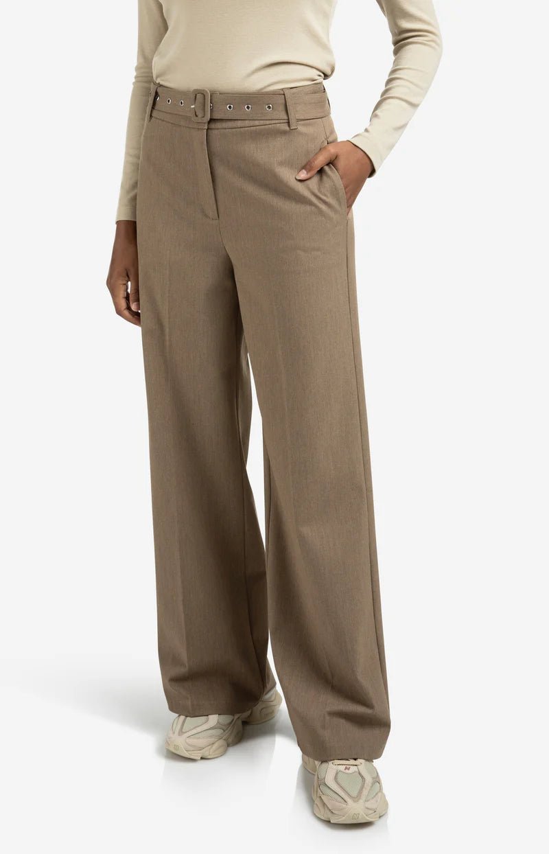 YAYA - Broek Woven Wide Leg Belt Capers Melange - Luxedy