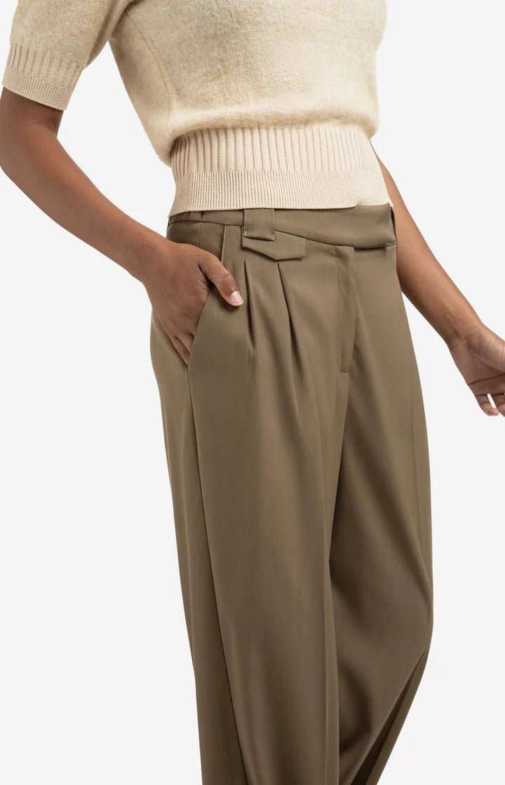 YAYA - Broek Woven Wide Leg Belt Capers Melange - Luxedy