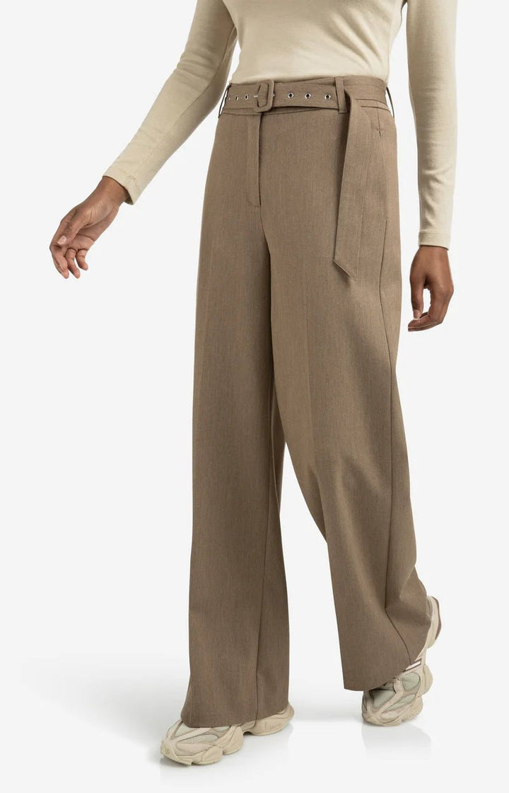 YAYA - Broek Woven Wide Leg Belt Capers Melange - Luxedy