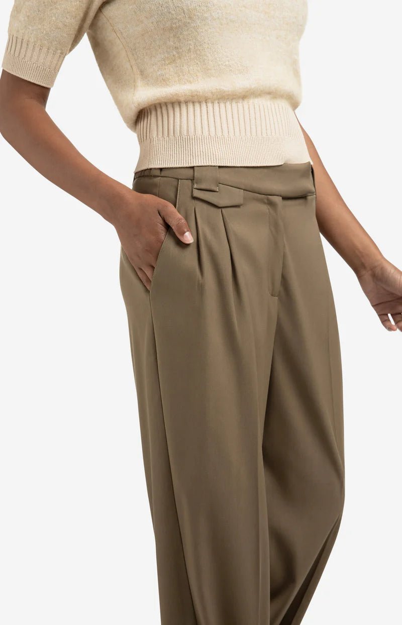 YAYA - Broek Woven Wide Leg Pocket Capers Brownish Green - Luxedy