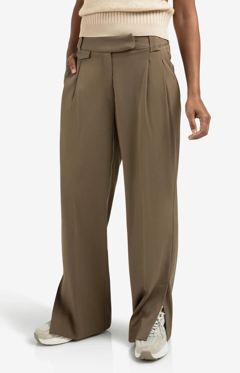 YAYA - Broek Woven Wide Leg Pocket Capers Brownish Green - Luxedy
