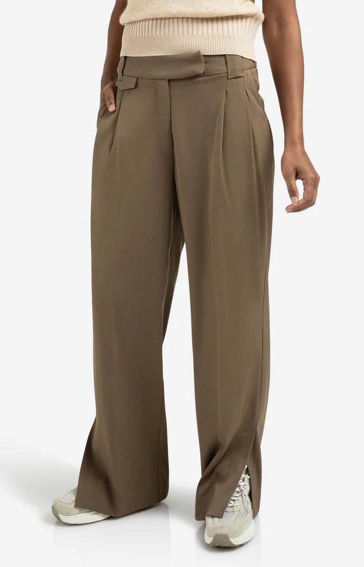 YAYA - Broek Woven Wide Leg Pocket Capers Brownish Green - Luxedy