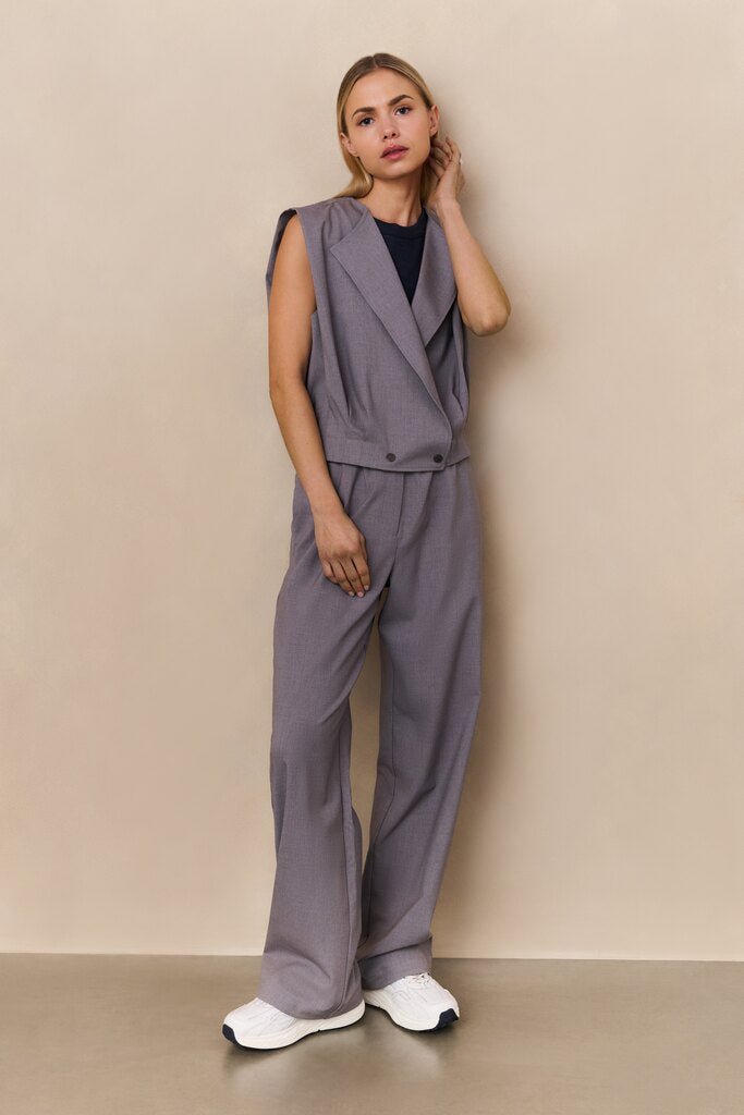 YAYA - Broek Woven Wide Leg Vintage Grey Melange - Luxedy