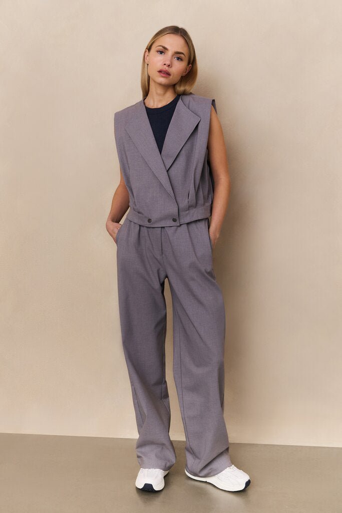 YAYA - Broek Woven Wide Leg Vintage Grey Melange - Luxedy