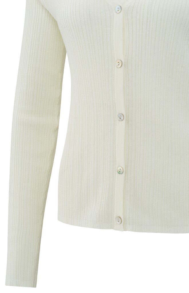 YAYA - Cardigan Fine Rib Knitted Wool White - Luxedy