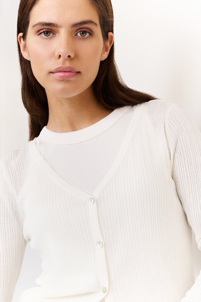YAYA - Cardigan Fine Rib Knitted Wool White - Luxedy