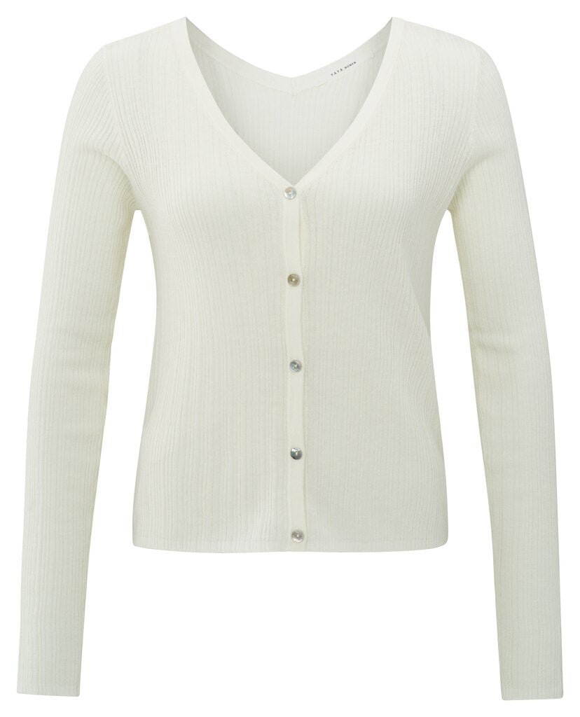YAYA - Cardigan Fine Rib Knitted Wool White - Luxedy