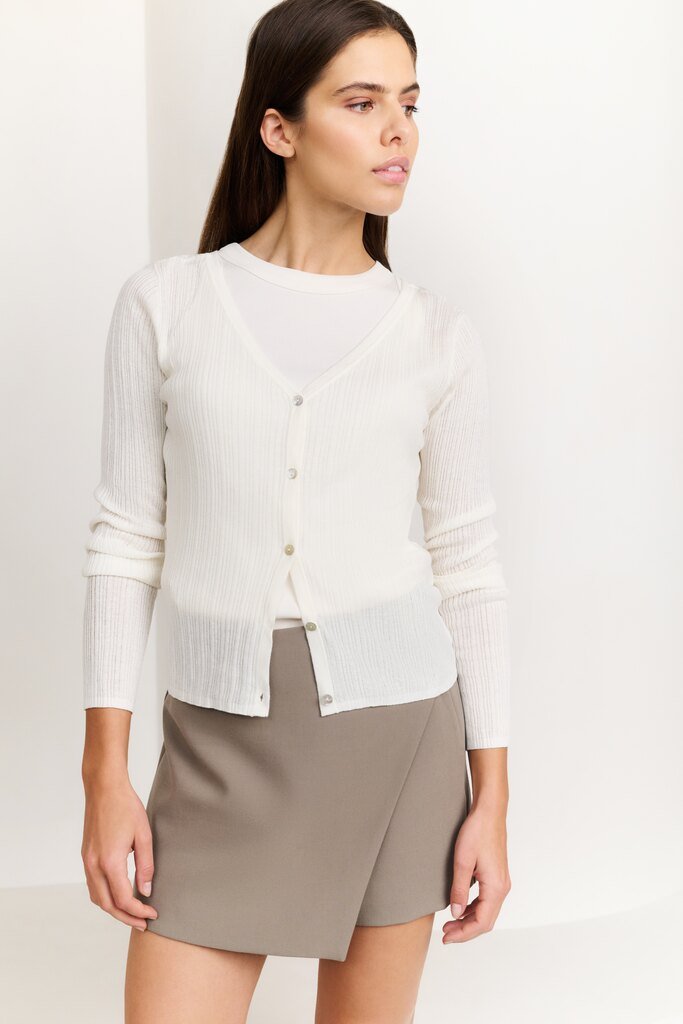 YAYA - Cardigan Fine Rib Knitted Wool White - Luxedy