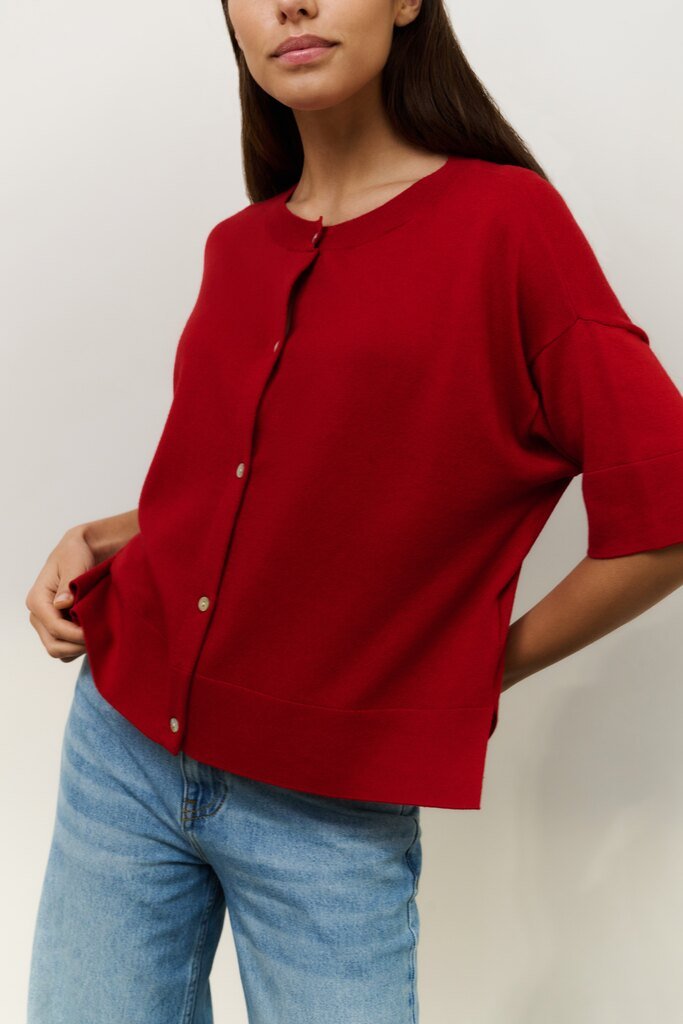 YAYA - Cardigan Oversized Fine Knitted Scarlet Sage Red - Luxedy