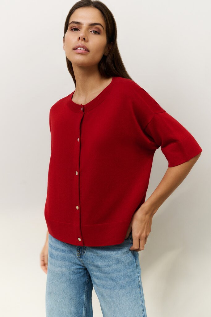 YAYA - Cardigan Oversized Fine Knitted Scarlet Sage Red - Luxedy