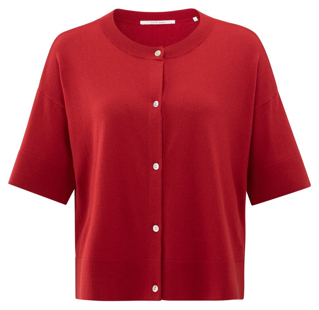 YAYA - Cardigan Oversized Fine Knitted Scarlet Sage Red - Luxedy