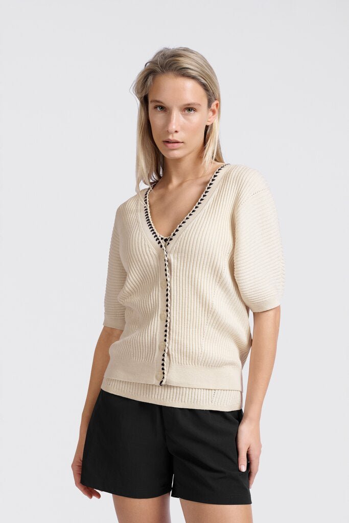 YAYA - Cardigan Ribbed & Stitch Detail Summer Sand - Luxedy