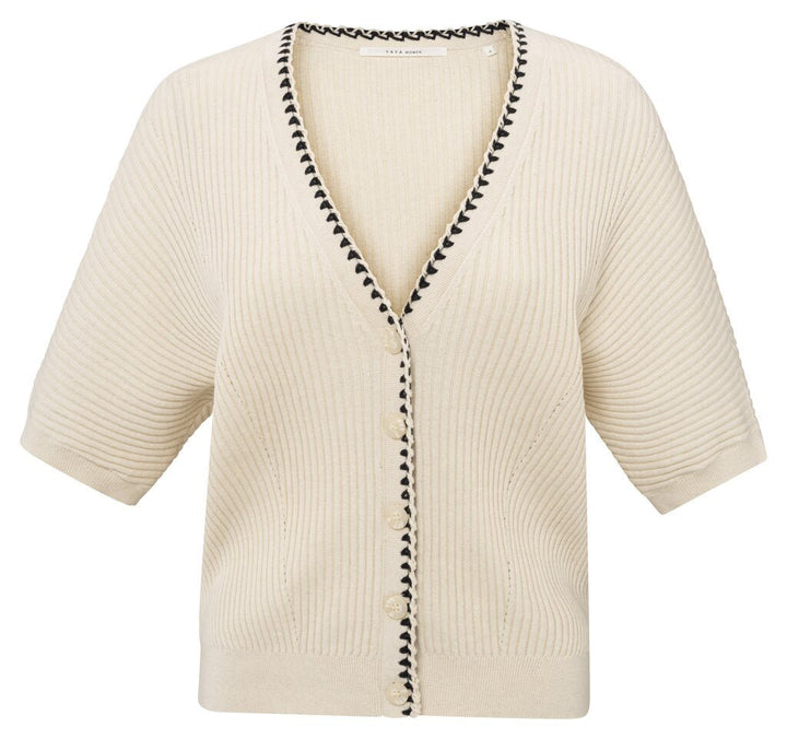 YAYA - Cardigan Ribbed & Stitch Detail Summer Sand - Luxedy