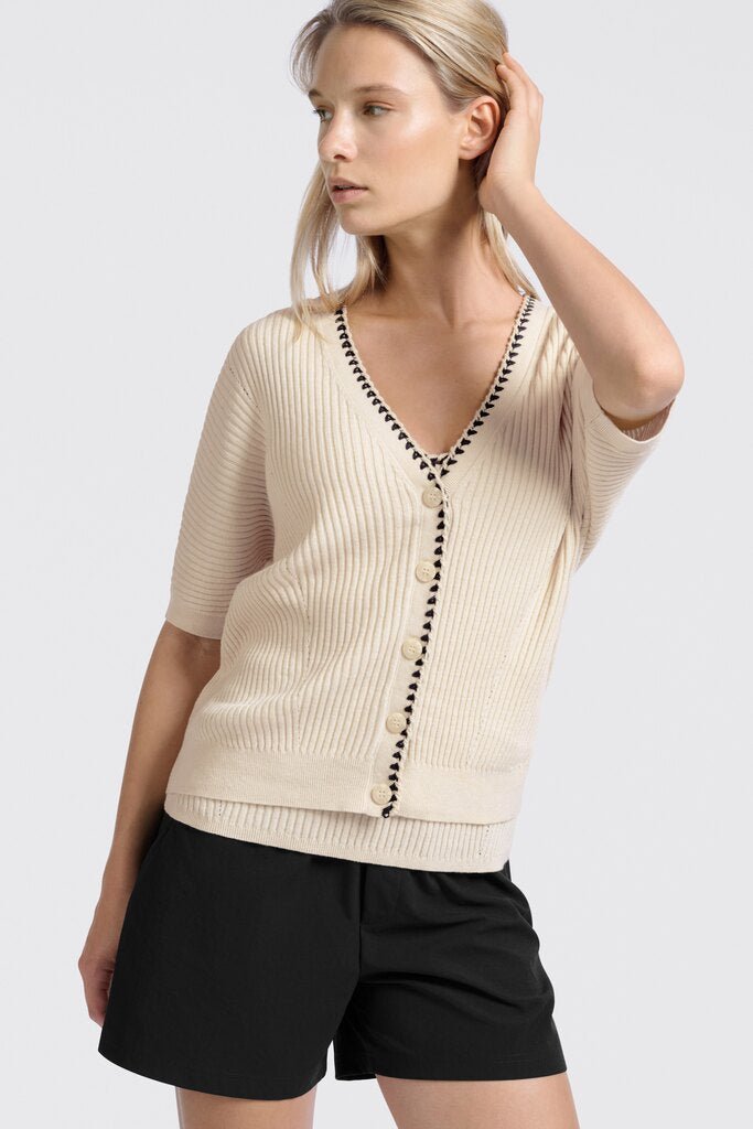 YAYA - Cardigan Ribbed & Stitch Detail Summer Sand - Luxedy