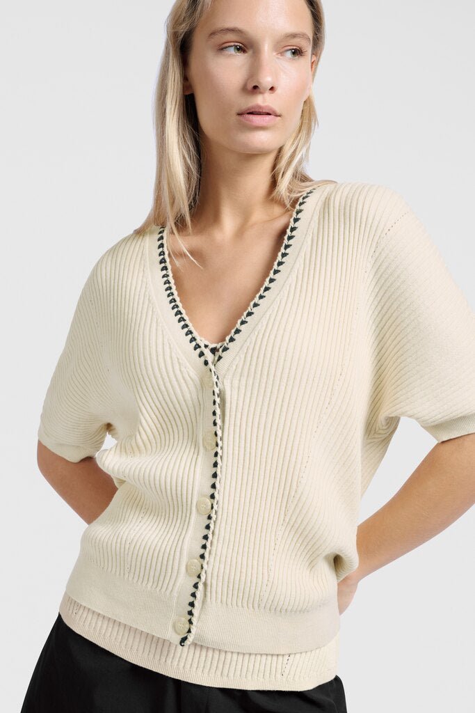 YAYA - Cardigan Ribbed & Stitch Detail Summer Sand - Luxedy