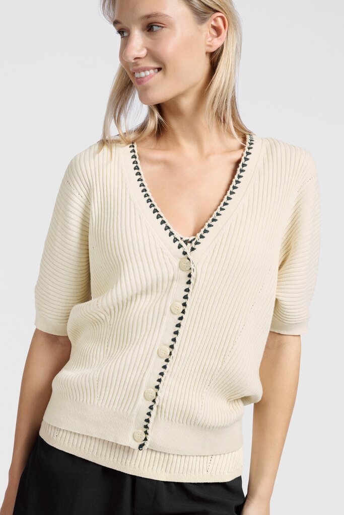 YAYA - Cardigan Ribbed & Stitch Detail Summer Sand - Luxedy