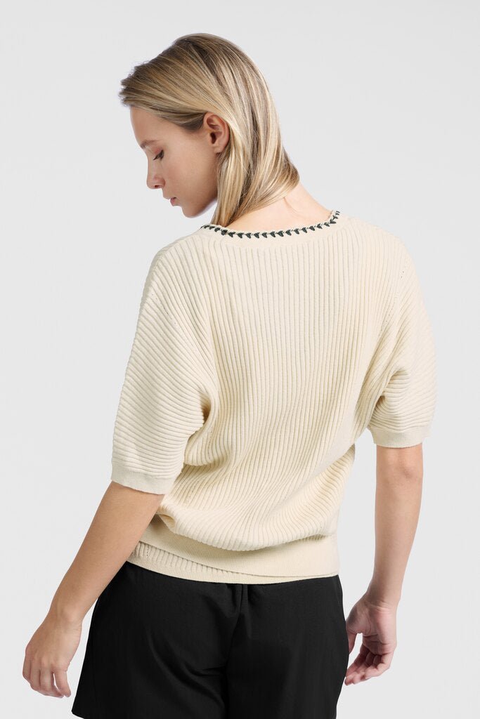 YAYA - Cardigan Ribbed & Stitch Detail Summer Sand - Luxedy