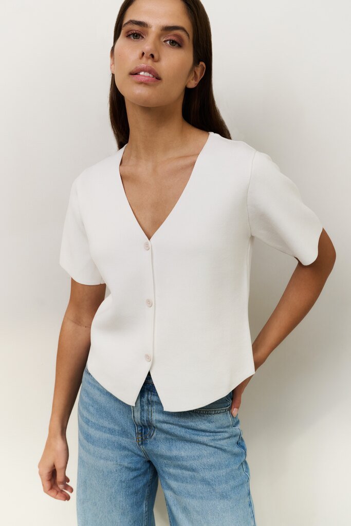 YAYA - Gilet Clean Knitted With Sleeves Pure White - Luxedy