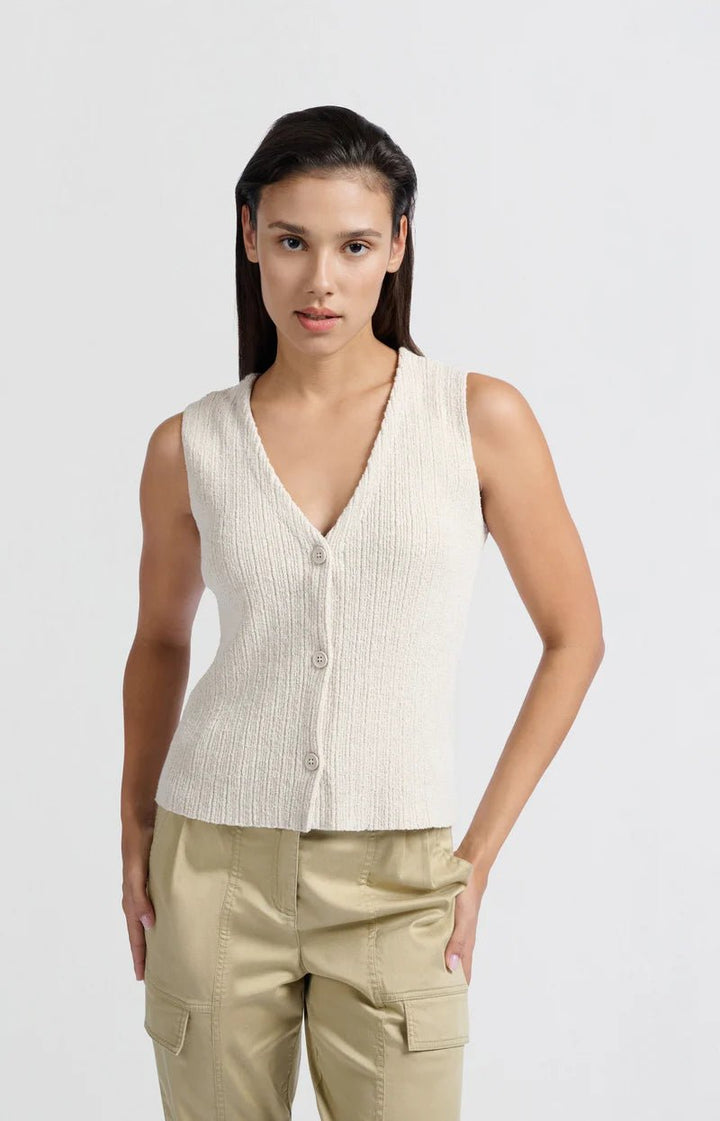 YAYA - Gilet Knitted Rib Stitch Nature Melange - Luxedy