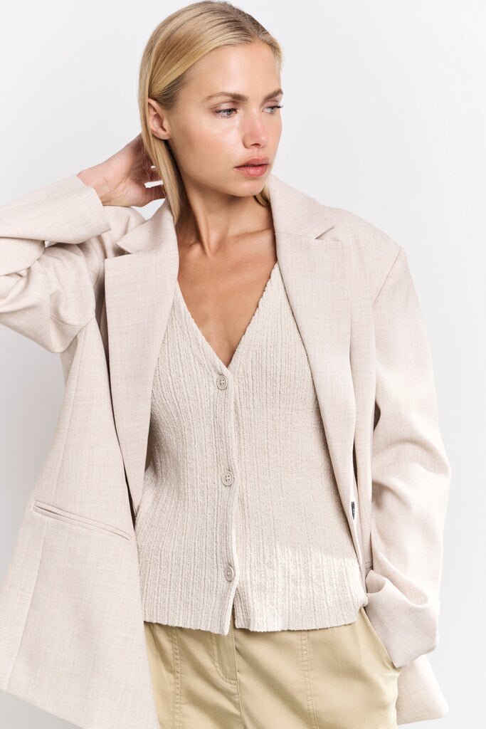 YAYA - Gilet Knitted Rib Stitch Nature Melange - Luxedy