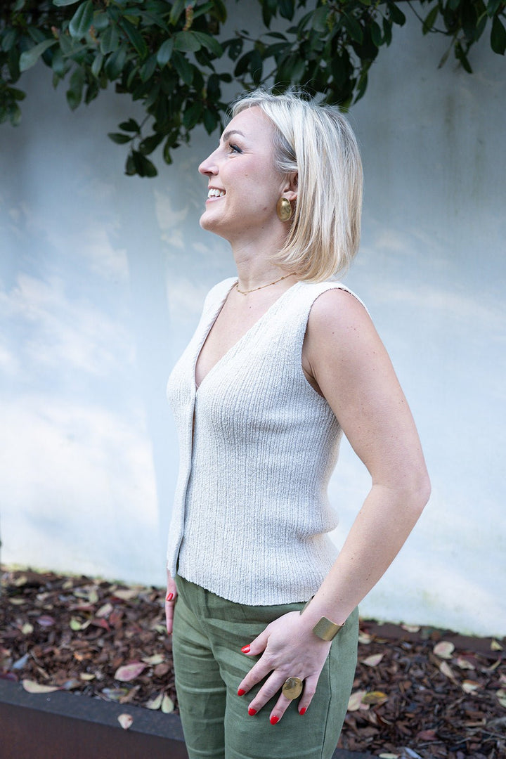 YAYA - Gilet Knitted Rib Stitch Nature Melange - Luxedy