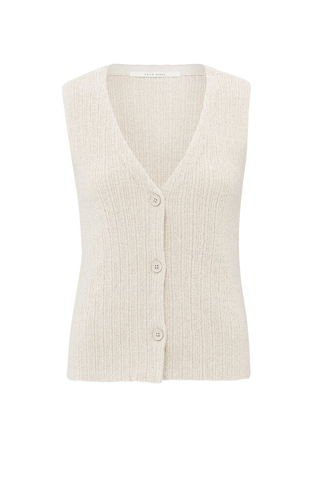 YAYA - Gilet Knitted Rib Stitch Nature Melange - Luxedy