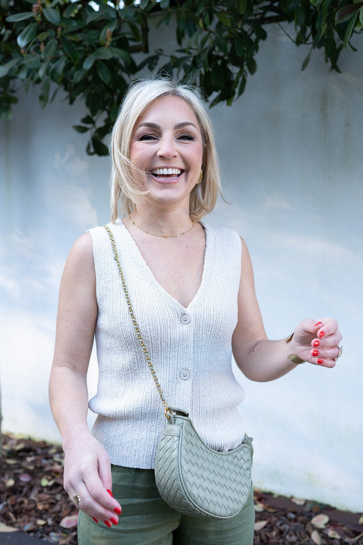 YAYA - Gilet Knitted Rib Stitch Nature Melange - Luxedy