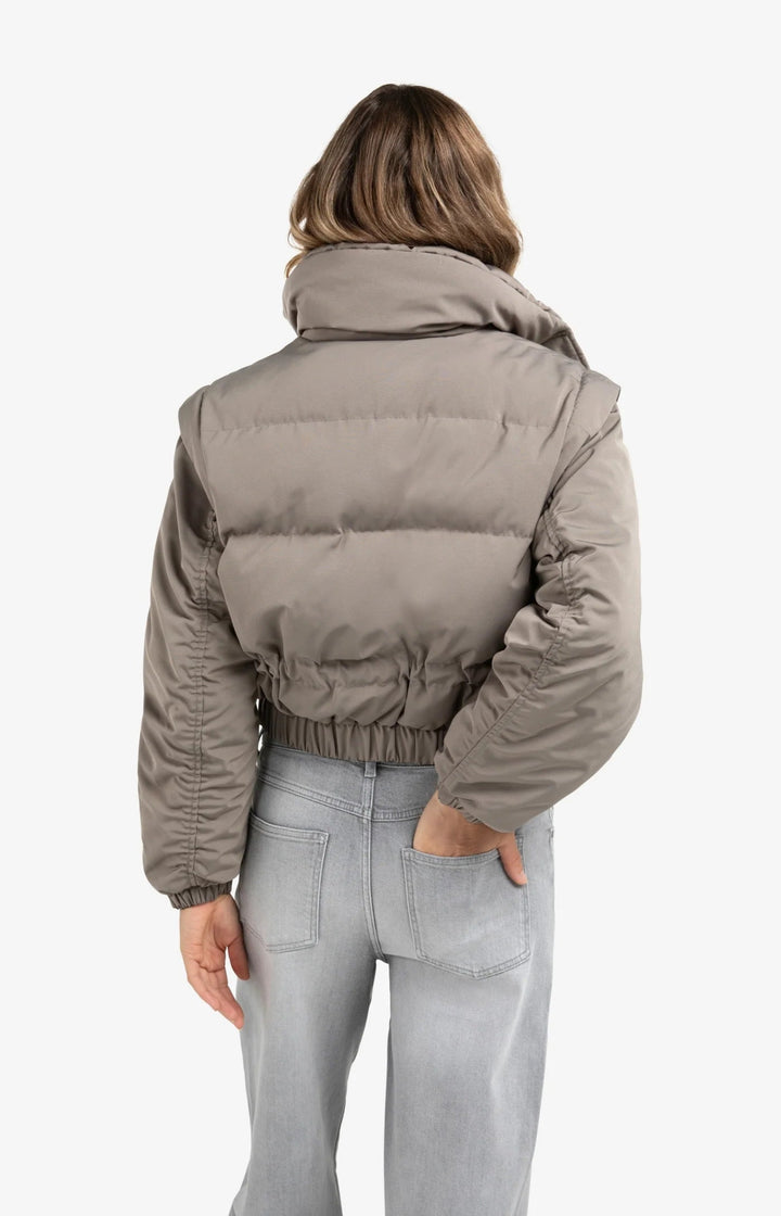 YAYA - Jas Cropped Jacket (zip - off sleeves) Taupe Grey - Luxedy
